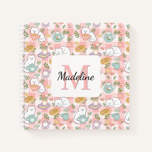 Square Notebook Personalized Tea & Bookish Cats Notitieboek (Voorkant)