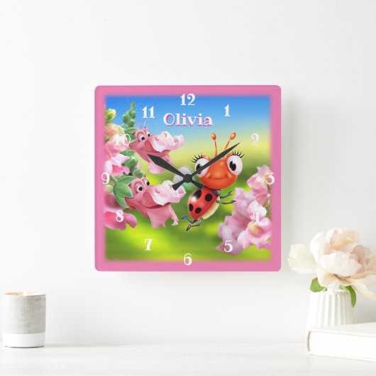 Square Nursery klok Ladybug in bloemtuin (Huis)