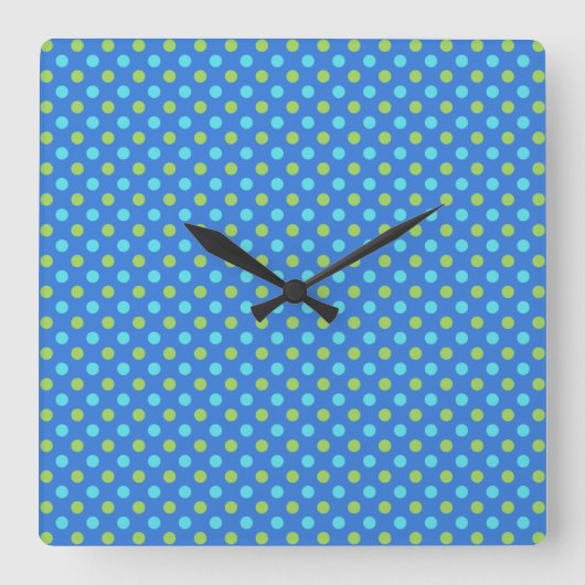 Square of Round Wall Clock, Blue Moons Polka Dots Vierkante Klok (Voorkant)