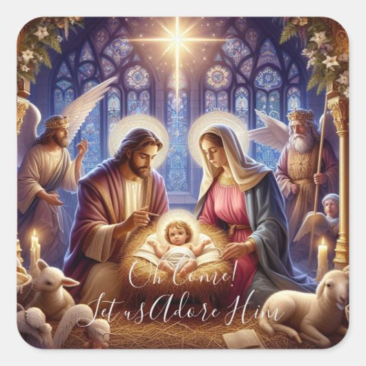 Square - Oh kom! Laten we Hem aanbidden Vierkante Sticker (Voorkant)