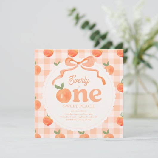 Square One Sweet Peach verjaardagsuitnodiging Kaart (Staand voorkant)