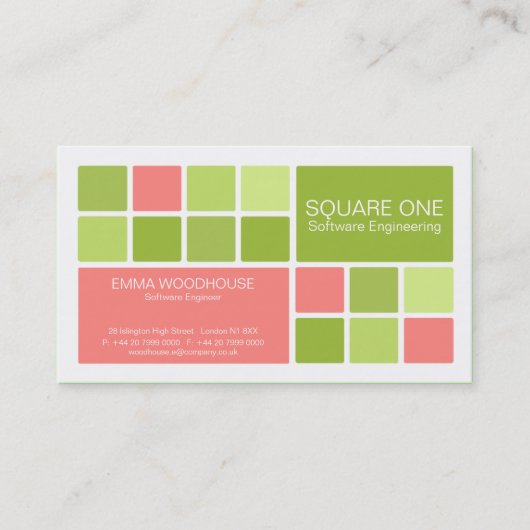 Square One White, Pink & Green Visitekaartje (Voorkant)