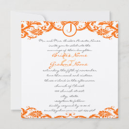 Square Oranje Damask Monogram Wedding Invitation Kaart