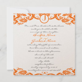 Square Oranje Damask Monogram Wedding Invitation Kaart