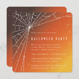 Square Oranje Diamond Spider Web Halloween Party Kaart