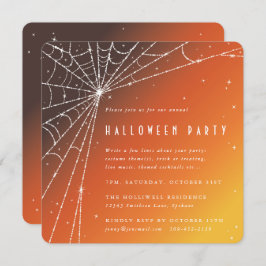 Square Oranje Diamond Spider Web Halloween Party Kaart
