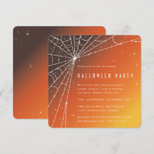 Square Oranje Diamond Spider Web Halloween Party Kaart