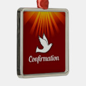 Square Ornament, Confimrtion, Dove on Red, Metalen Ornament (Rechts)