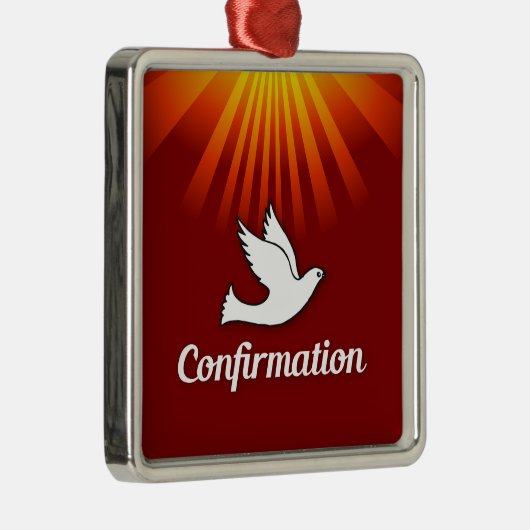 Square Ornament, Confimrtion, Dove on Red, Metalen Ornament (Rechts)