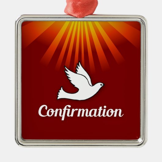 Square Ornament, Confimrtion, Dove on Red, Metalen Ornament (Voorkant)