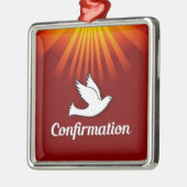 Square Ornament, Confimrtion, Dove on Red, Metalen Ornament (Links)