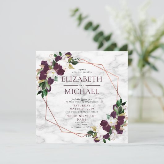 Square Paars Plum Copper Geometric Marble Kaart (Staand voorkant)