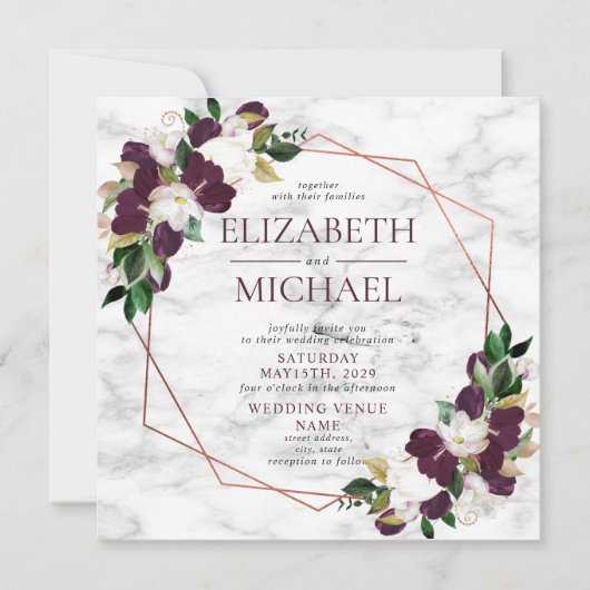 Square Paars Plum Copper Geometric Marble Kaart (Voorkant)