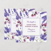 Square Paarse Waterverf Flowers Afstuderen Kaart (Voorkant / Achterkant)