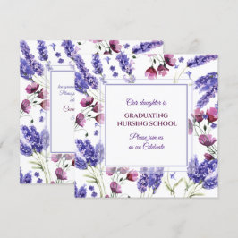 Square Paarse Waterverf Flowers Afstuderen Kaart