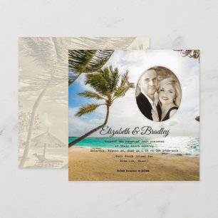 Square Palm Tree Tropical Weduwfoto Uitnodiging