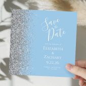 Square Pastel Blue Silver Glitter Bewaar de datum Aankondiging