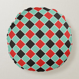 SQUARE Patroon - zwart rood wit + uw achtergrond Rond Kussen