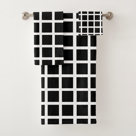 Square Pattern Trendy Black White Bad Handdoek (Insitu)