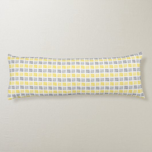 Square Pattern Yellow & Grey Body Pillow Lichaamskussen (Achterkant)