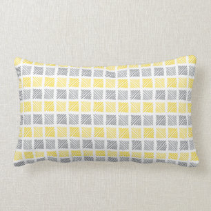 Square Pattern Yellow & Grey Lumbar Pillow Kussen