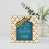 Square  Peacock Arabesque Gold Wedding Kaart (Staand voorkant)