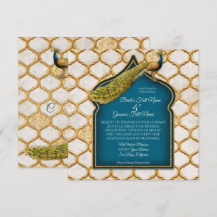 Square  Peacock Arabesque Gold Wedding Kaart