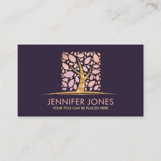 Square Pearl Tree of life Art - Charoite bladeren Visitekaartje (Voorkant)