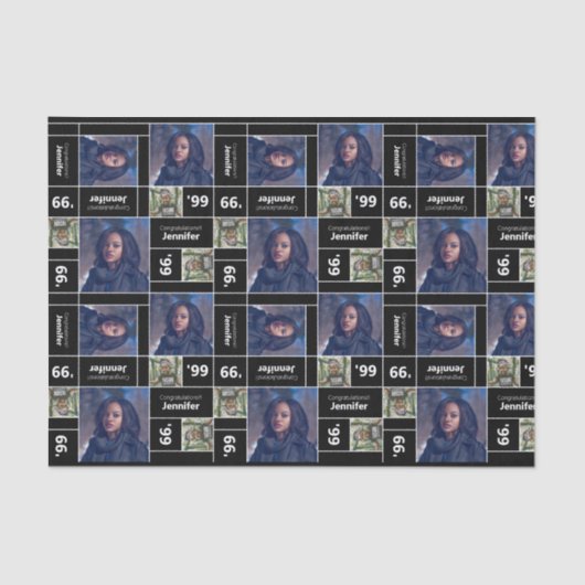 Square Photo Afstuderen Class Year Black Tissuepapier (Voorkant)