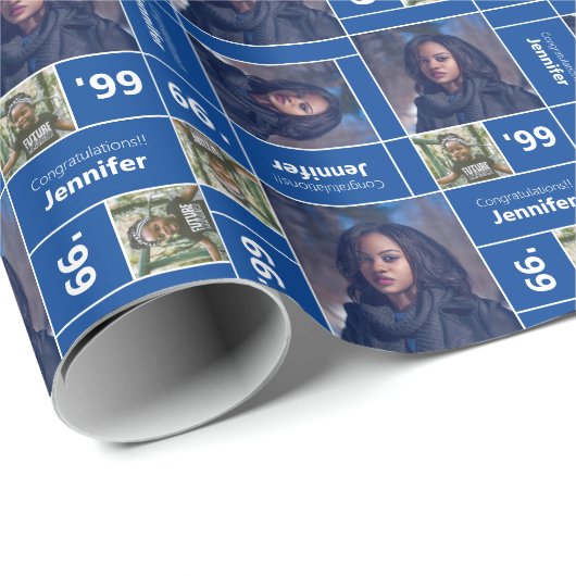 Square Photo Afstuderen Class Year Blue Cadeaupapier (Rol Hoek)