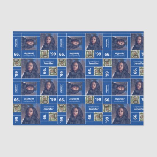 Square Photo Afstuderen Class Year Blue Tissuepapier (Voorkant)