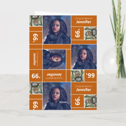 Square Photo Afstuderen Class Year Burnt Oranje Kaart (Achterkant)