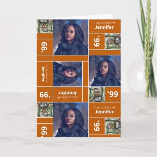Square Photo Afstuderen Class Year Burnt Oranje Kaart (Voorkant)