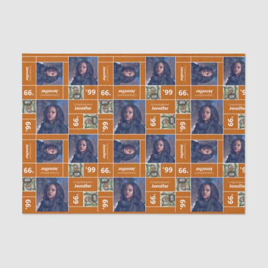 Square Photo Afstuderen Class Year Burnt Oranje Tissuepapier (Voorkant)