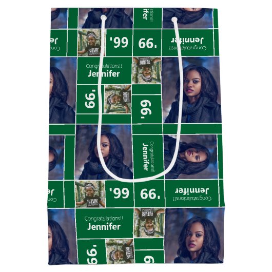 Square Photo Afstuderen Class Year Green Medium Cadeauzakje (Achterkant)