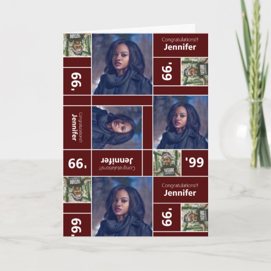 Square Photo Afstuderen Class Year Maroon Card Kaart (Voorkant)