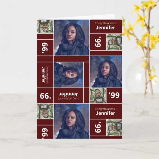 Square Photo Afstuderen Class Year Maroon Card Kaart (Gele Bloem)