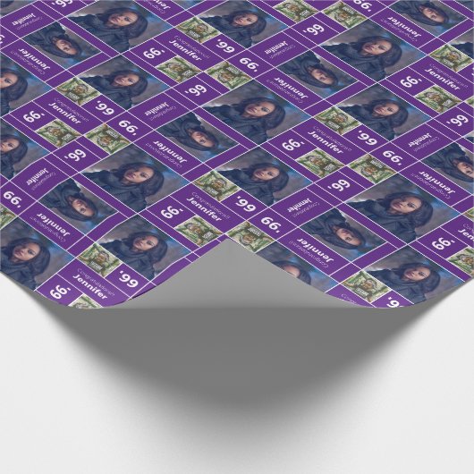 Square Photo Afstuderen Class Year Paars Cadeaupapier (Hoek)