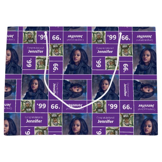 Square Photo Afstuderen Class Year Paars Groot Cadeauzakje (Voorkant)