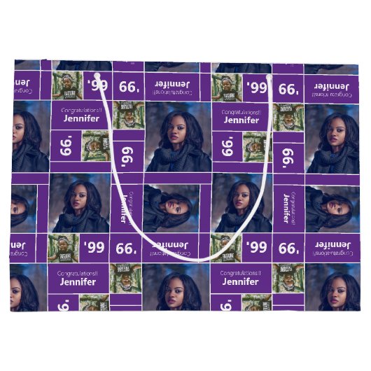 Square Photo Afstuderen Class Year Paars Groot Cadeauzakje (Achterkant)