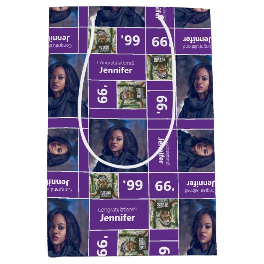 Square Photo Afstuderen Class Year Paars Medium Cadeauzakje (Voorkant)