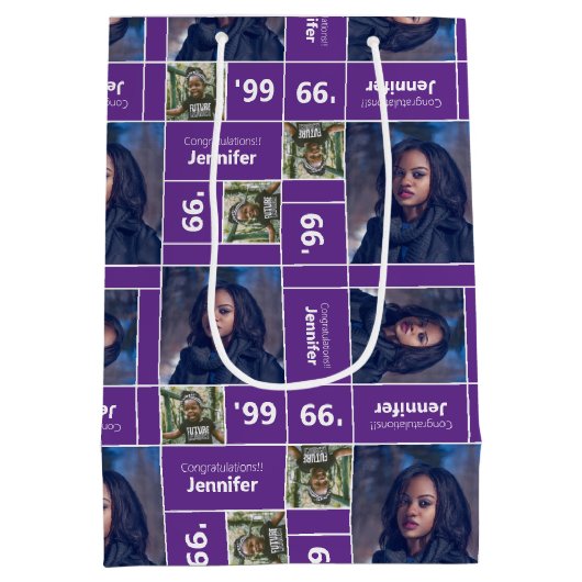 Square Photo Afstuderen Class Year Paars Medium Cadeauzakje (Achterkant)