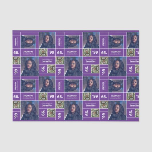 Square Photo Afstuderen Class Year Paars Tissuepapier (Voorkant)