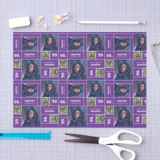 Square Photo Afstuderen Class Year Paars Tissuepapier (Craft)