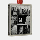 Square Photo Collage Black Monogramed Custom Metalen Ornament (Rechts)