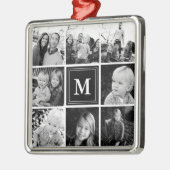 Square Photo Collage Black Monogramed Custom Metalen Ornament (Links)
