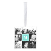 Square Photo Collage Blauwgroen Monogramed Custom Decoratie (Rechts)