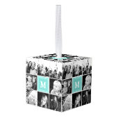 Square Photo Collage Blauwgroen Monogramed Custom Decoratie (Achter hoekig)