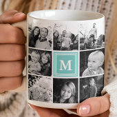 Square Photo Collage Blauwgroen Monogramed Custom Koffiemok