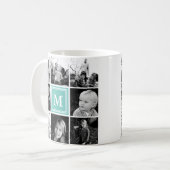 Square Photo Collage Blauwgroen Monogramed Custom Koffiemok (Voorkant links)
